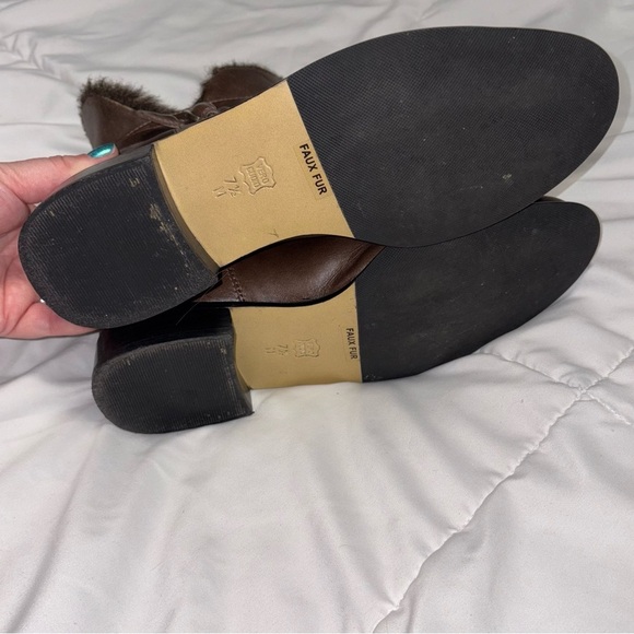 Chicos brown leather faux fur ankle boot Sloucy fold over Size 7.5 - Picture 9 of 9